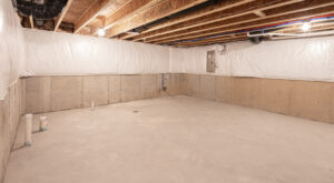 A basement with waterproofing installed.
