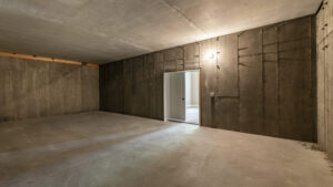 Empty basement with waterproofing services completed.